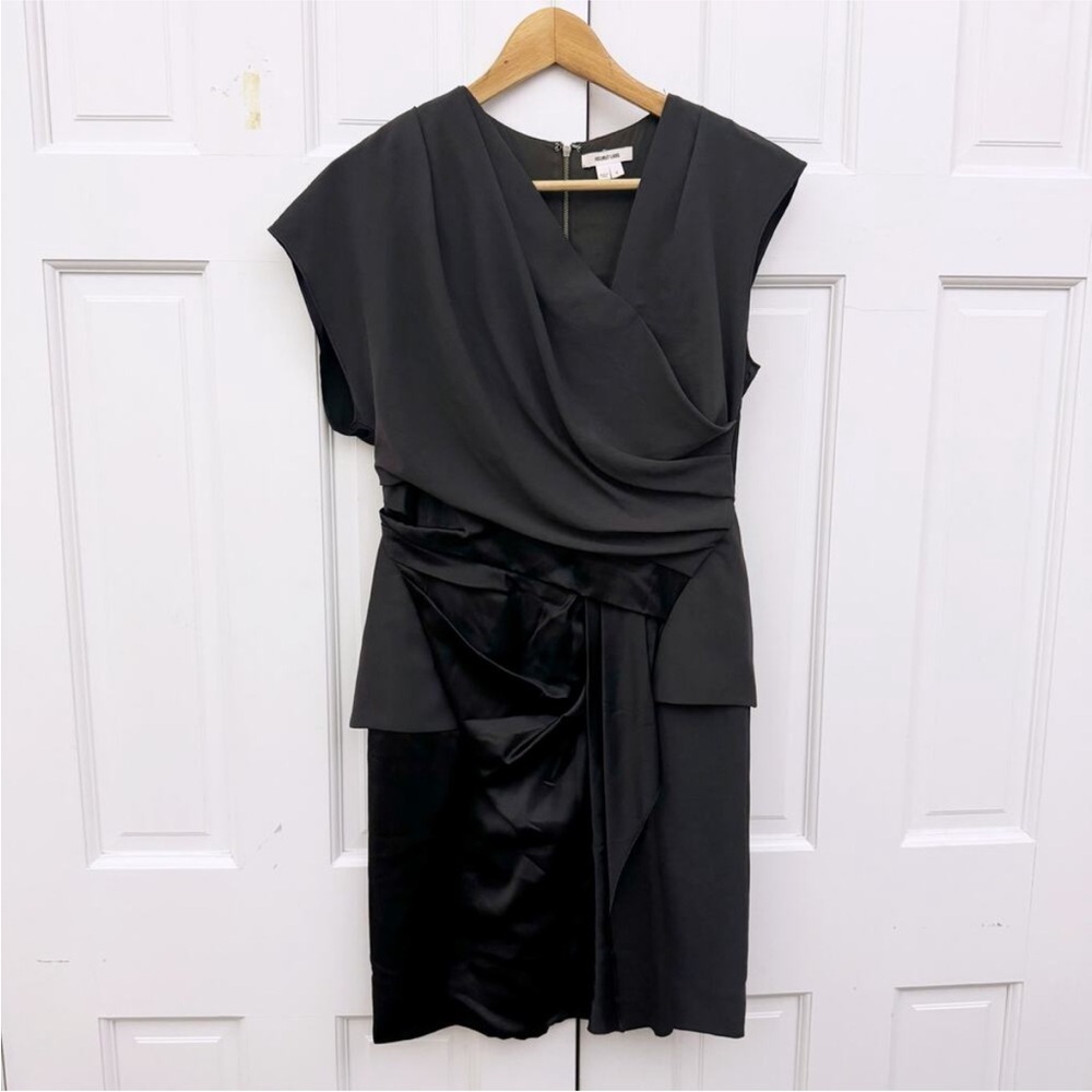 Helmut Lang Charcoal Silk Draped Asymmetrical Dress